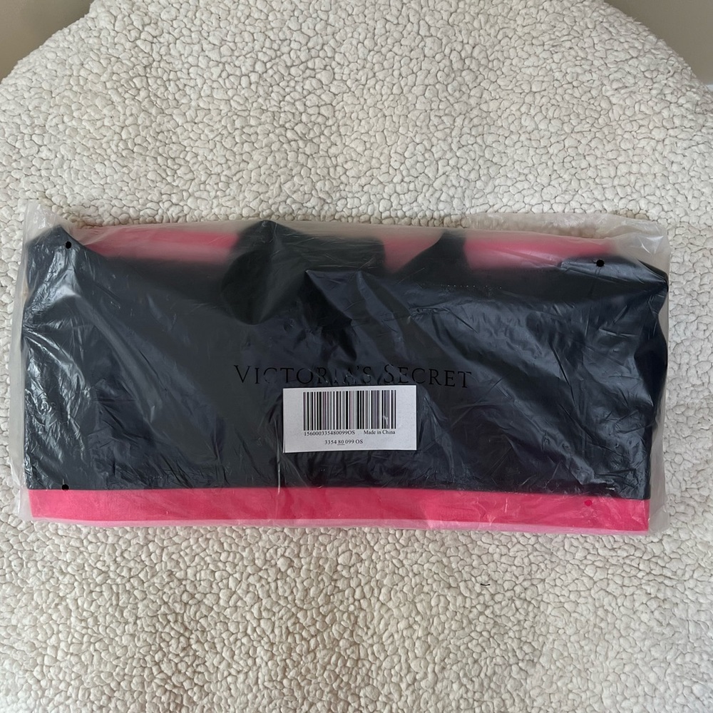 Victoria’s Secret Canvas Black Pink Striped Multi Handle Tote Bag - Picture 6 of 7
